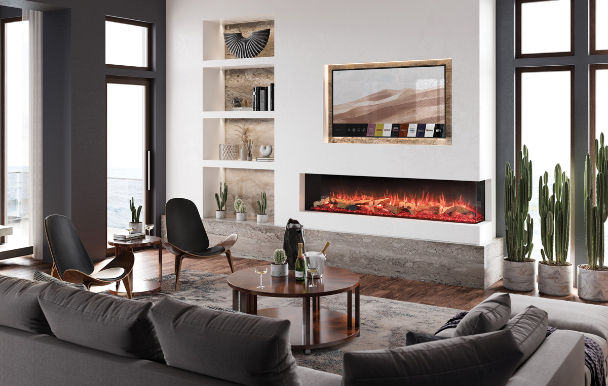 Onyx 75″ Built-in 3 Sided Fireplace